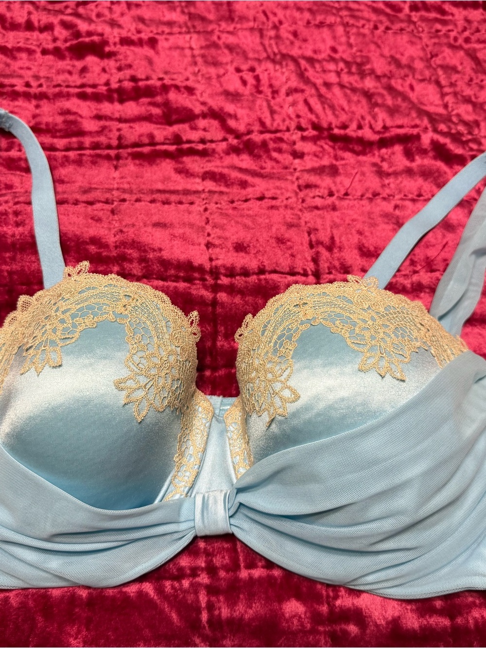 Light Blue Lace-Trim with Mesh Overlay